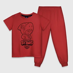 Пижама хлопковая детская Brawl Stars LEON раскраска, цвет: красный