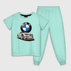 Пижама хлопковая детская BMW оскал, цвет: мятный