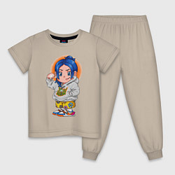 Пижама хлопковая детская Baby Eilish, цвет: миндальный