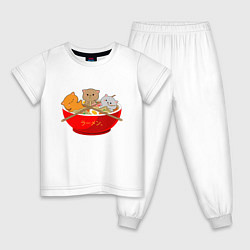 Пижама хлопковая детская Рамен и котики, цвет: белый