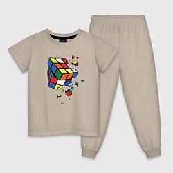 Пижама хлопковая детская Кубик Рубика, цвет: миндальный
