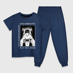 Пижама хлопковая детская Синдзи Икари, Евангелион, цвет: тёмно-синий