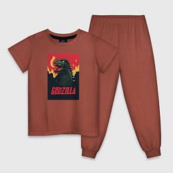 Пижама хлопковая детская Godzilla, цвет: кирпичный
