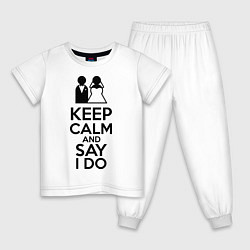 Пижама хлопковая детская Keep Calm & Say I Do цвета белый — фото 1