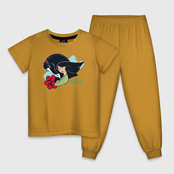 Пижама хлопковая детская Mulan and Horse, цвет: горчичный