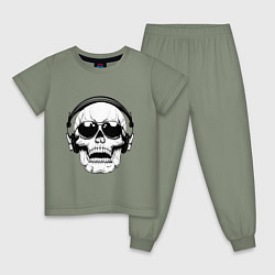Пижама хлопковая детская Skull Music lover, цвет: авокадо