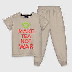 Пижама хлопковая детская Make tea not war, цвет: миндальный