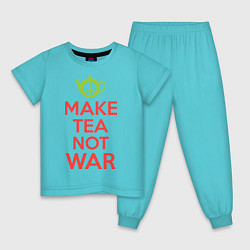 Пижама хлопковая детская Make tea not war, цвет: бирюзовый