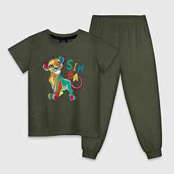 Пижама хлопковая детская Симба Львёнок цвета меланж-хаки — фото 1
