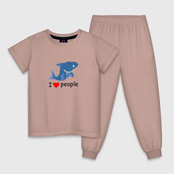 Пижама хлопковая детская Добрая акула, цвет: пыльно-розовый