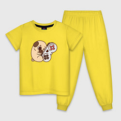 Пижама хлопковая детская Мопс-игрун, цвет: желтый