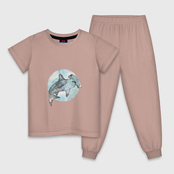 Пижама хлопковая детская Акула-молот, цвет: пыльно-розовый