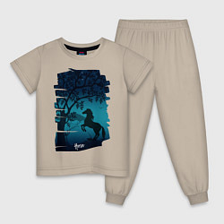 Пижама хлопковая детская Конь, цвет: миндальный