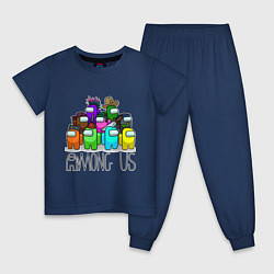 Пижама хлопковая детская AMONG US - большая компания!, цвет: тёмно-синий