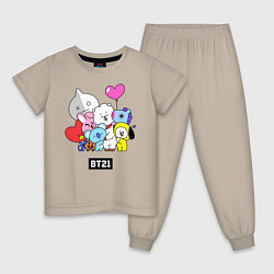 Пижама хлопковая детская BT21, цвет: миндальный