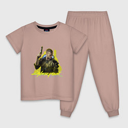 Пижама хлопковая детская CYBERPUNK 2077, цвет: пыльно-розовый