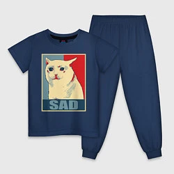 Пижама хлопковая детская Sad Cat, цвет: тёмно-синий