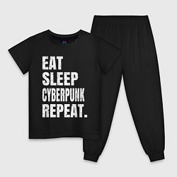 Пижама хлопковая детская EAT SLEEP CYBERPUNK REPEAT, цвет: черный