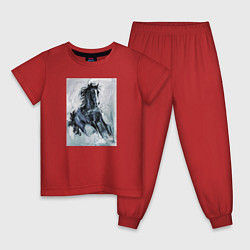 Пижама хлопковая детская Лошадь арт, цвет: красный