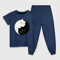 Пижама хлопковая детская Yin and Yang cats, цвет: тёмно-синий