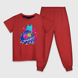 Пижама хлопковая детская CYBER CAT 2077, цвет: красный