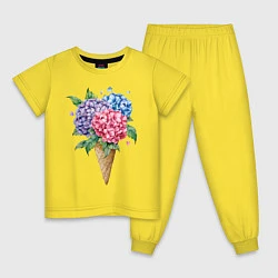 Пижама хлопковая детская Букет цветов в рожке, цвет: желтый