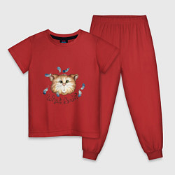Пижама хлопковая детская Котик и перья птичик, цвет: красный