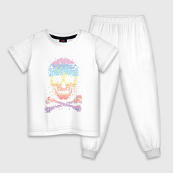 Пижама хлопковая детская Пиксельный череп, цвет: белый