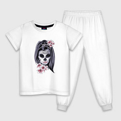 Пижама хлопковая детская Skull Girl, цвет: белый