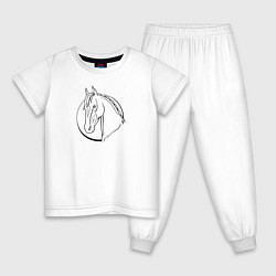 Пижама хлопковая детская Лошадь - линейный рисунок, цвет: белый