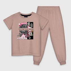 Пижама хлопковая детская Roses, цвет: пыльно-розовый