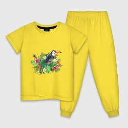 Пижама хлопковая детская Попугай ара в цветах, цвет: желтый