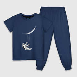 Пижама хлопковая детская Астронавт Луна на качелях, цвет: тёмно-синий