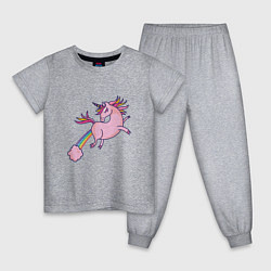 Пижама хлопковая детская Единорог пукает радугой, цвет: меланж