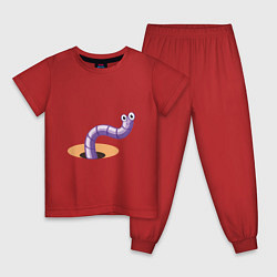 Пижама хлопковая детская Червяк, цвет: красный