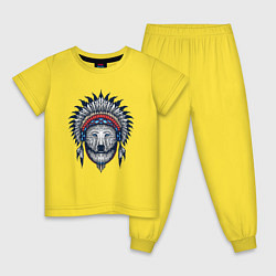 Пижама хлопковая детская Медведь индеец, цвет: желтый