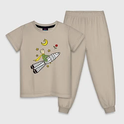 Пижама хлопковая детская Маленький принц на ракете, цвет: миндальный