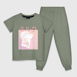 Пижама хлопковая детская Vaporwave Strawberry Milk, цвет: авокадо