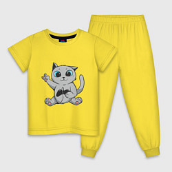 Пижама хлопковая детская Британский кот геймер, цвет: желтый