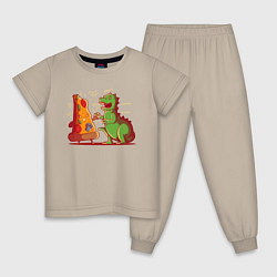 Пижама хлопковая детская Пицца против Годзиллы, цвет: миндальный