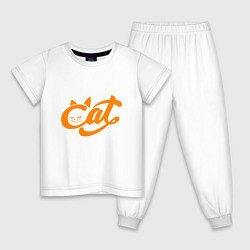 Пижама хлопковая детская Кот - Cat, цвет: белый