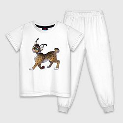 Пижама хлопковая детская Мультяшная рысь, цвет: белый