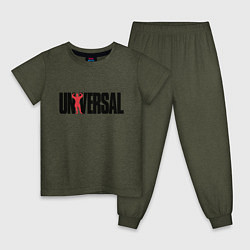 Пижама хлопковая детская ANIMAL UNIVERSAL ЭНИМАЛ, цвет: меланж-хаки