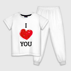 Пижама хлопковая детская I LOVE YOU HEART Z цвета белый — фото 1