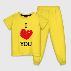 Пижама хлопковая детская I LOVE YOU HEART Z, цвет: желтый