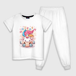 Пижама хлопковая детская Милый единорог, цвет: белый