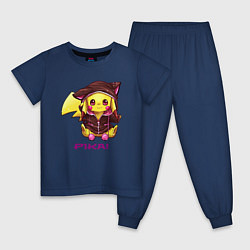 Пижама хлопковая детская Пикачу в костюме, цвет: тёмно-синий