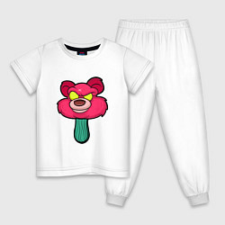 Пижама хлопковая детская Розовый медведь, цвет: белый