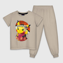 Пижама хлопковая детская Пикачу гейша, цвет: миндальный