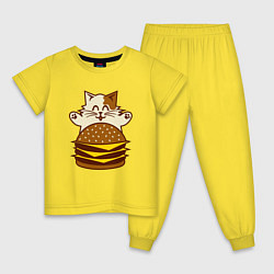 Пижама хлопковая детская Голодный котик, цвет: желтый